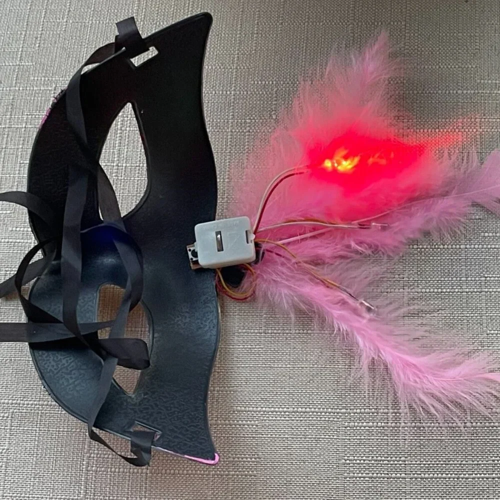 Halloween Party Mask Light Up Eyemask Masquerade Mask Faux Pink Feather Mask